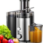 Qcen Juicer Machine, 800W Centrifugal Juicer Extractor with Wide Mouth 3” Feed Chute for Fruit Vegetable, Easy to Clean, Stainless Steel, BPA-free (Black)