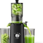 NEWBULIG Cold Press Juicer Machines, Masticating Juicer with High Juice Yield, Reverse Function, Stops Oxidation and Easy to Clean for Vegetables & Fruits, Black