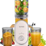 SUSTEAS Cold Press Juicer, 5.3″ Feed Chute Slow Masticating Machines with 300W, Fit Whole Fruits & Vegetables, High Juice Yield, Easy to Clean, White