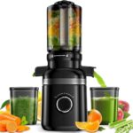Cold Press Juicer Machines for Whole Vegetables & Fruits, Slow Masticating Juicer Maker with Wide Feed Chute, High Juice Yield, Easy to Clean, Black