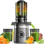 Cold Press Juicer Machines for Whole Vegetables & Fruits, Slow Masticating Juicer Maker with Wide Feed Chute, High Juice Yield, Easy to Clean, Gray