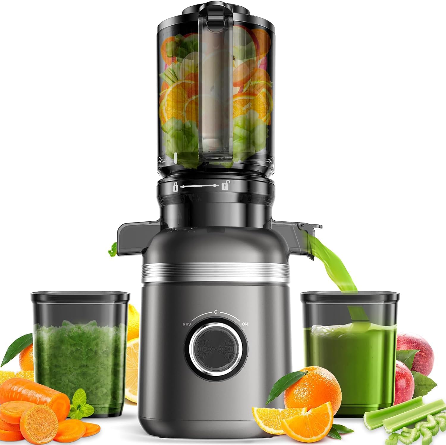 Cold Press Juicer Machines for Whole Vegetables & Fruits, Slow Masticating Juicer Maker with Wide Feed Chute, High Juice Yield, Easy to Clean, Gray Cold Press Juicer Machines for Whole Vegetables & Fruits, Slow Masticating Juicer Maker with Wide Feed Chute, High Juice Yield, Easy to Clean, Gray