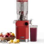 Anybear Cold Press Juicer 200W Masticating Slow Juicer 4.3″ Large Feed Chute Fit Whole Fruits Vegetables | Upgraded Auger | Tritan Material | BPA Free | Juice Recipes (Red)